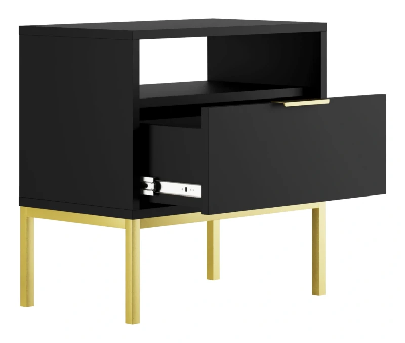 Szafka nocna Austin 55 cm z szufladą do sypialni czarny/złoty