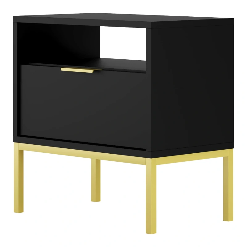 Szafka nocna Austin 55 cm z szufladą do sypialni czarny/złoty