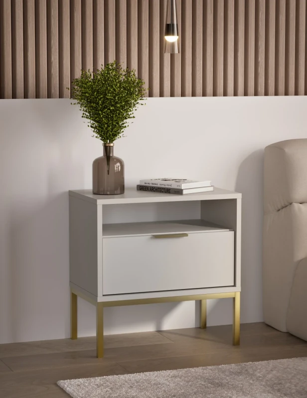 Szafka nocna Austin 55 cm z szufladą do sypialni kaszmir/złoty