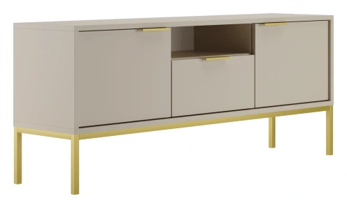 Szafka RTV Austin 135 cm dwudrzwiowa z szufladą do salonu kaszmir/złoty