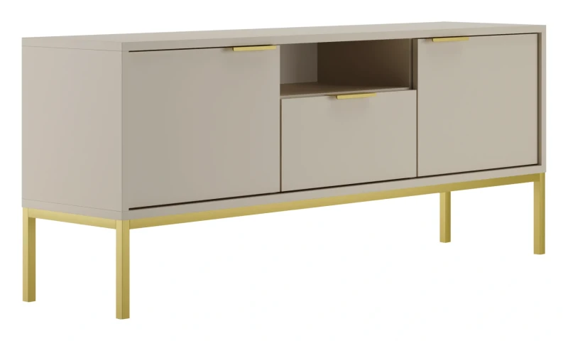 Szafka RTV Austin 135 cm dwudrzwiowa z szufladą do salonu kaszmir/złoty