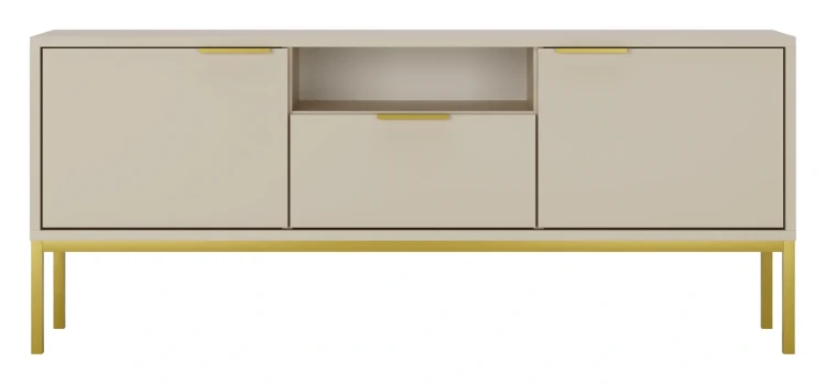 Szafka RTV Austin 135 cm dwudrzwiowa z szufladą do salonu kaszmir/złoty