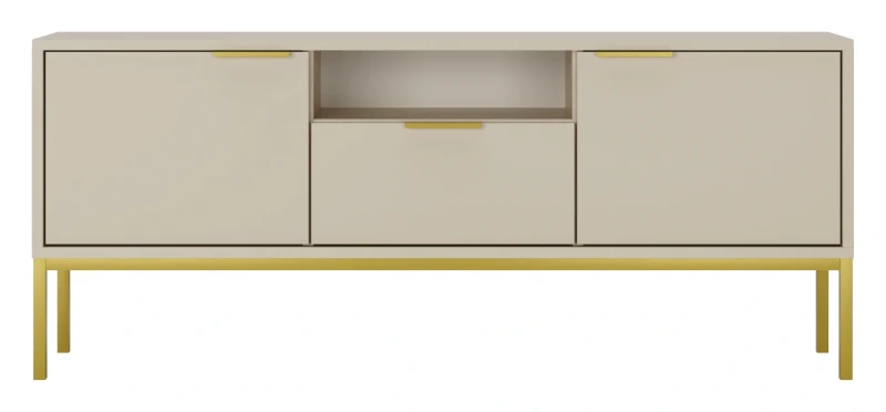 Szafka RTV Austin 135 cm dwudrzwiowa z szufladą do salonu kaszmir/złoty