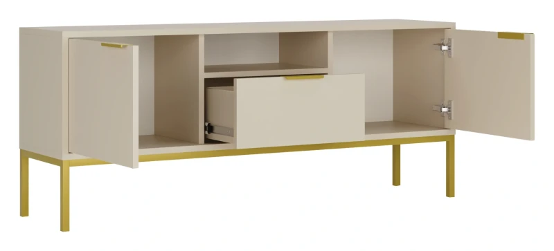 Szafka RTV Austin 135 cm dwudrzwiowa z szufladą do salonu kaszmir/złoty
