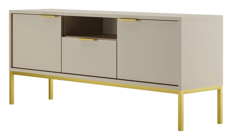 Szafka RTV Austin 135 cm dwudrzwiowa z szufladą do salonu kaszmir/złoty