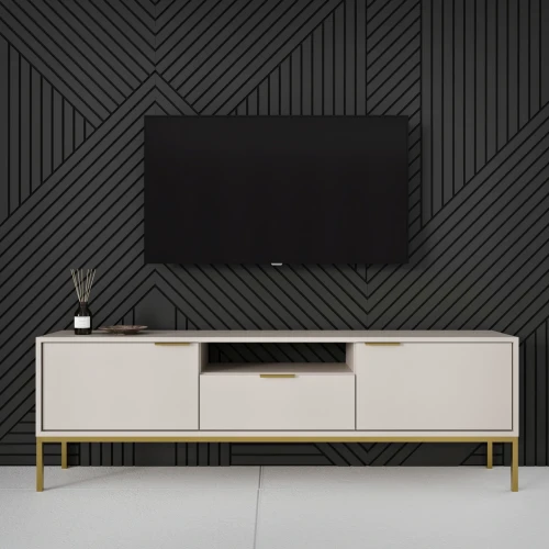 Szafka RTV Austin 135 cm dwudrzwiowa z szufladą do salonu kaszmir/złoty
