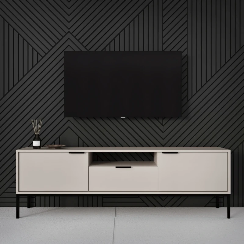 Szafka RTV Austin 135 cm dwudrzwiowa z szufladą do salonu kaszmir/czarny