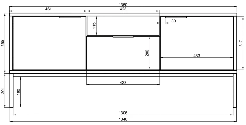 Szafka RTV Austin 135 cm dwudrzwiowa z szufladą do salonu biały/złoty