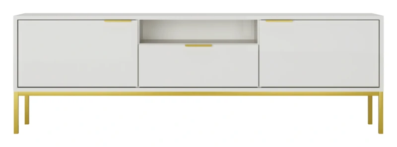 Szafka RTV Austin 175 cm dwudrzwiowa z szufladą do salonu biały/złoty