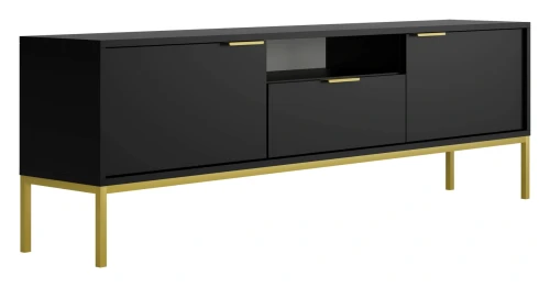 Szafka RTV Austin 175 cm dwudrzwiowa z szufladą do salonu czarny/złoty