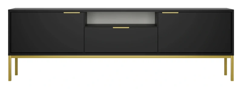 Szafka RTV Austin 175 cm dwudrzwiowa z szufladą do salonu czarny/złoty