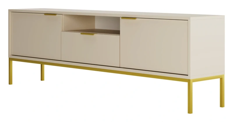 Szafka RTV Austin 175 cm dwudrzwiowa z szufladą do salonu kaszmir/złoty