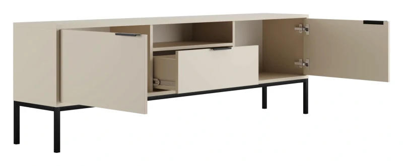 Szafka RTV Austin 175 cm dwudrzwiowa z szufladą do salonu kaszmir/czarny