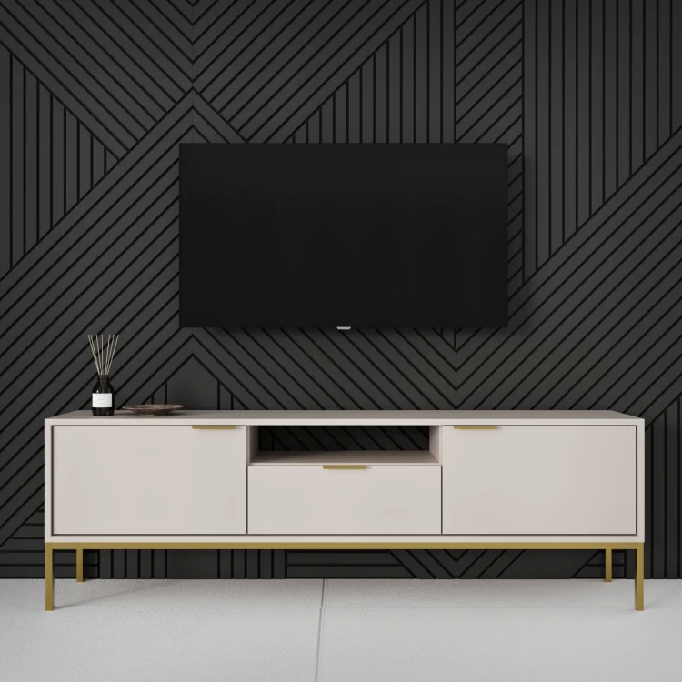 Szafka RTV Austin 175 cm dwudrzwiowa z szufladą do salonu kaszmir/złoty