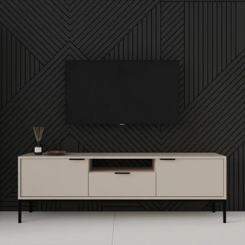 Szafka RTV Austin 175 cm dwudrzwiowa z szufladą do salonu kaszmir/czarny