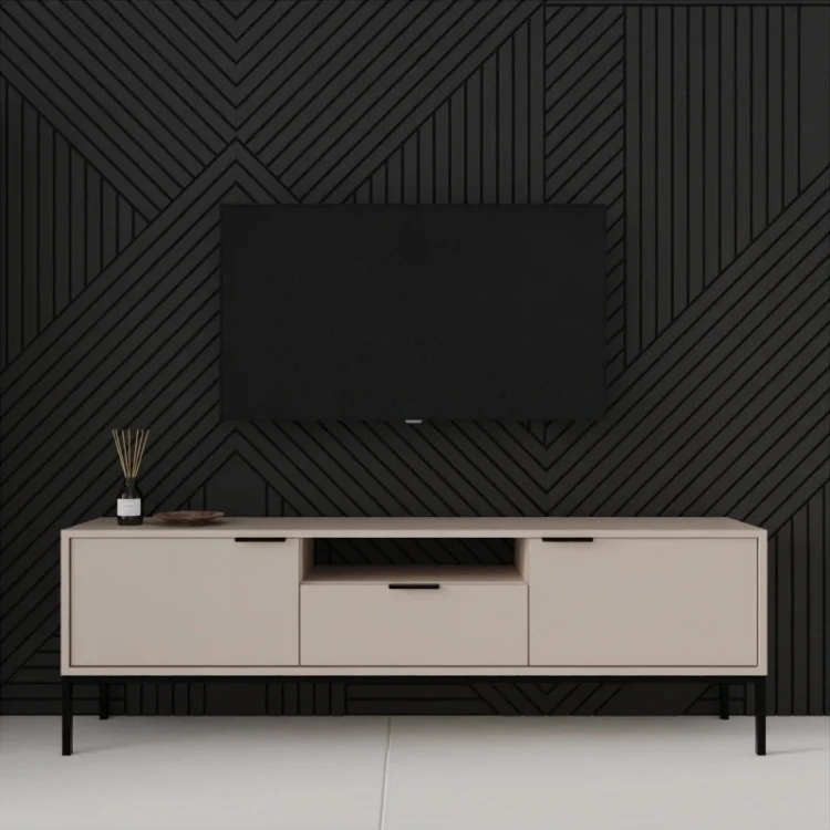 Szafka RTV Austin 175 cm dwudrzwiowa z szufladą do salonu kaszmir/czarny