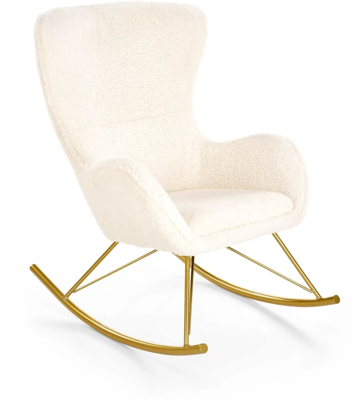 Fotel wypoczynkowy Liberto z funkcją bujania do salonu kremowy/złoty
