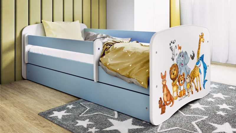 Łóżeczko dla chłopca 160x80 BABYDREAMS - zwierzątka z rekinem