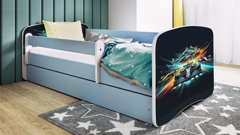 Łóżeczko dla chłopca 160x80 BABYDREAMS - wyścigi nocą