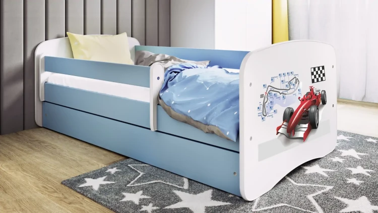 Łóżeczko dla chłopca 140x70 BABYDREAMS - auto formuła - trasa