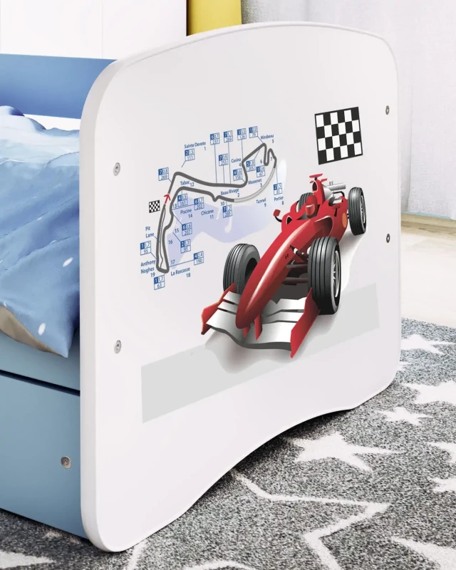 Zestaw mebli dziecięcych dla chłopca z łóżkiem 160x80 BABYDREAMS - auto formuła - trasa