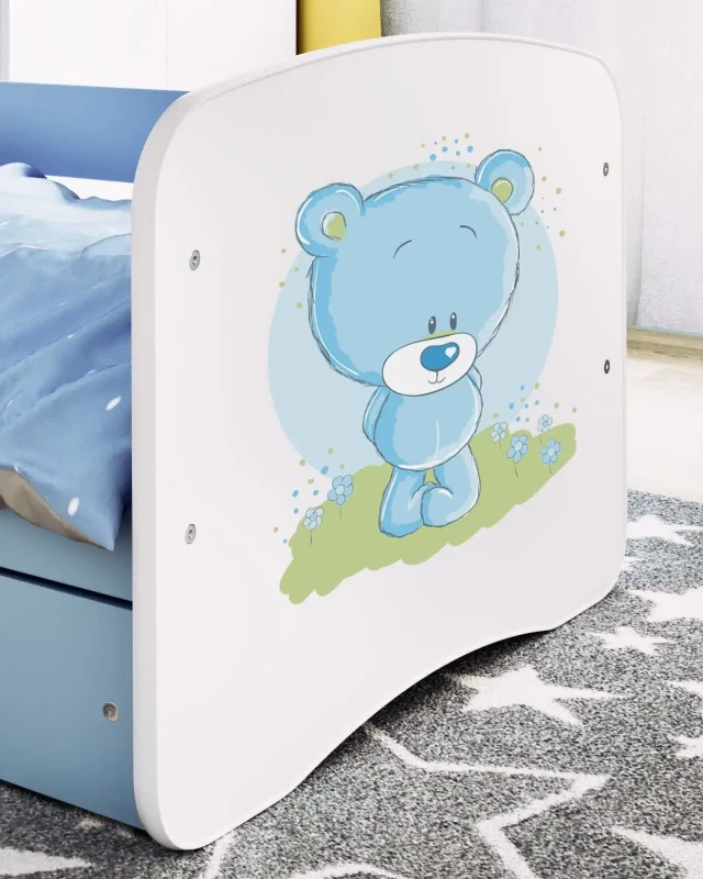 Zestaw mebli dziecięcych dla chłopca z łóżkiem 140x70 BABYDREAMS - niebieski miś