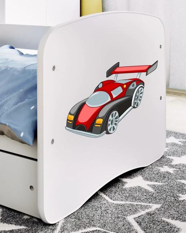 Zestaw mebli dziecięcych dla chłopca z łóżkiem 140x70 BABYDREAMS - auto wyścigowe