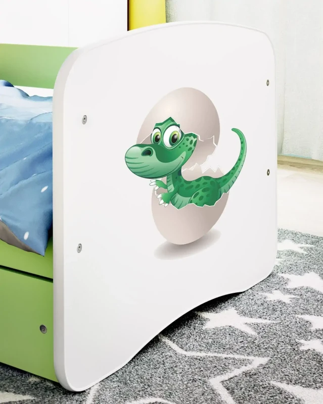 Zestaw mebli dziecięcych dla chłopca z łóżkiem 140x70 BABYDREAMS - dino w jajku