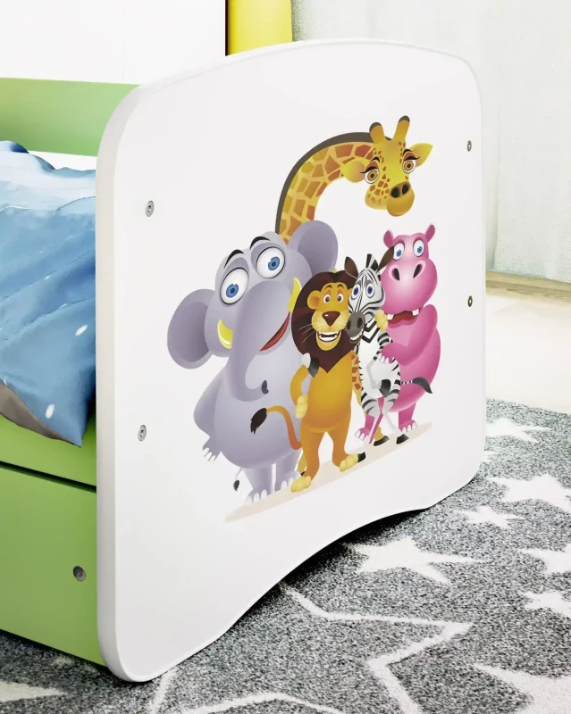 Zestaw mebli dziecięcych dla chłopca z łóżkiem 140x70 BABYDREAMS - zoo