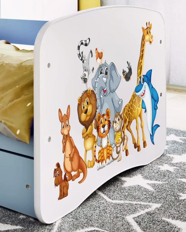 Zestaw mebli dziecięcych dla chłopca z łóżkiem 140x70 BABYDREAMS - zwierzątka z rekinem