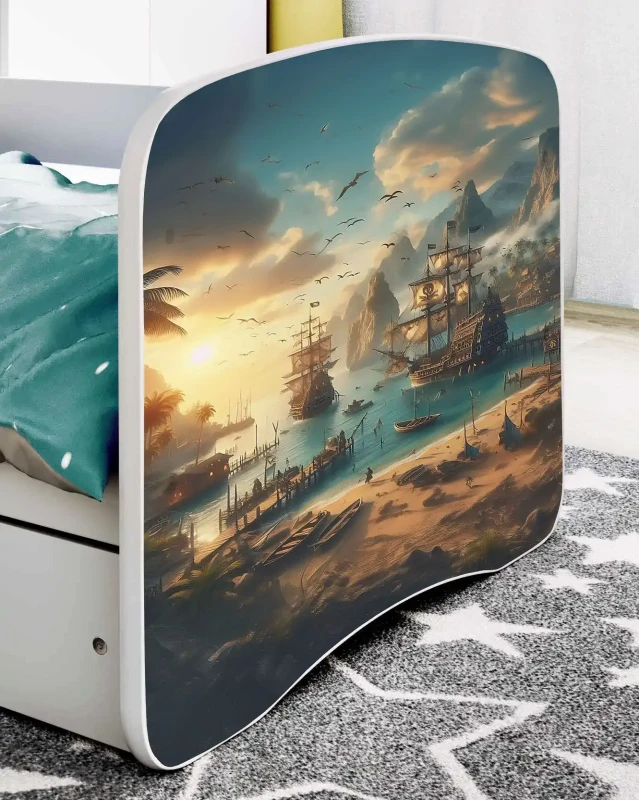 Zestaw mebli dziecięcych dla chłopca z łóżkiem 140x70 BABYDREAMS - statki