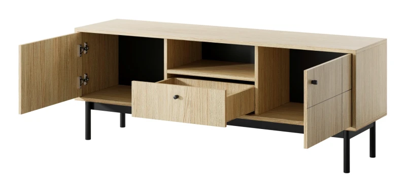 Szafka RTV Japandi 154 cm z szufladą do salonu Dąb Linea