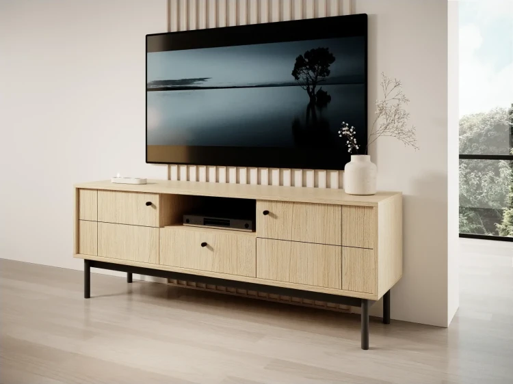Szafka RTV Japandi 154 cm z szufladą do salonu Dąb Linea