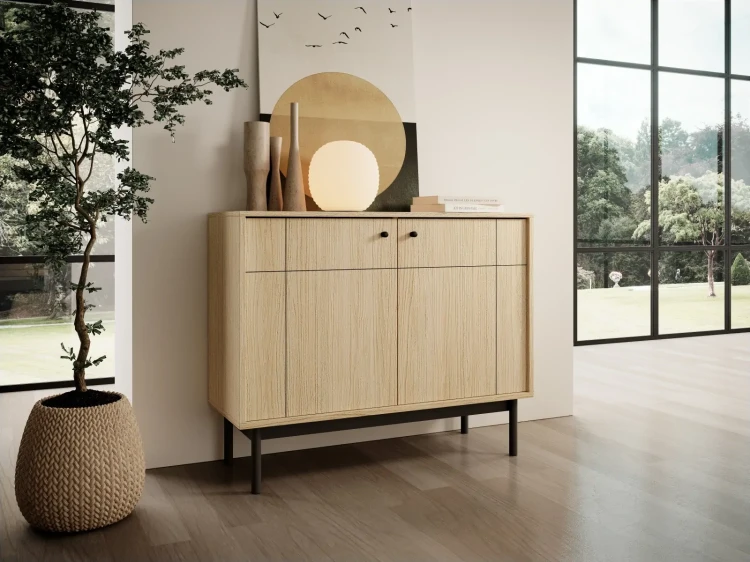 Komoda Japandi 104 cm dwudrzwiowa do salonu Dąb Linea