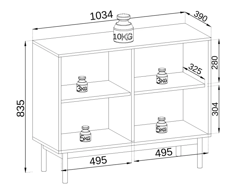 Komoda Japandi 104 cm dwudrzwiowa do salonu Dąb Linea