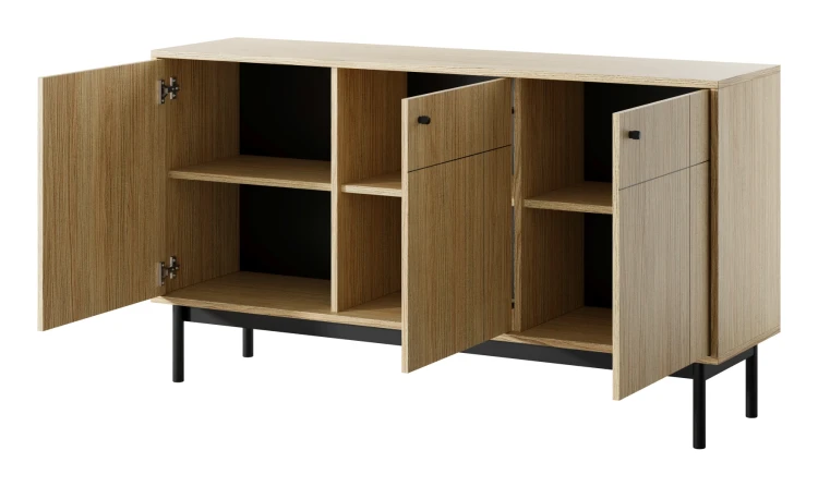 Komoda Japandi 154 cm trzydrzwiowa do salonu Dąb Linea