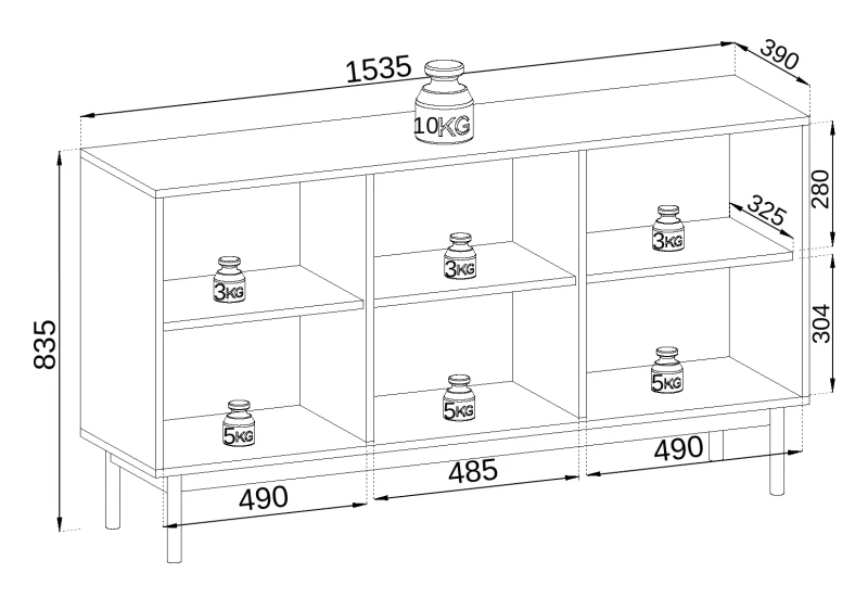 Komoda Japandi 154 cm trzydrzwiowa do salonu Dąb Linea