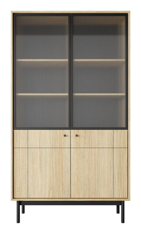 Witryna Japandi 104 cm z ryflowaną szybą do salonu Dąb Linea