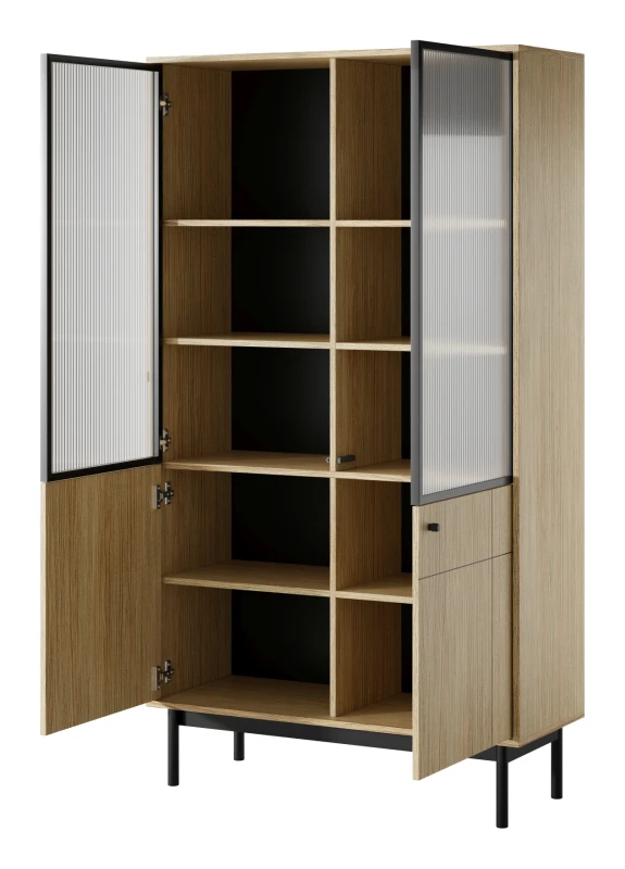 Witryna Japandi 104 cm z ryflowaną szybą do salonu Dąb Linea