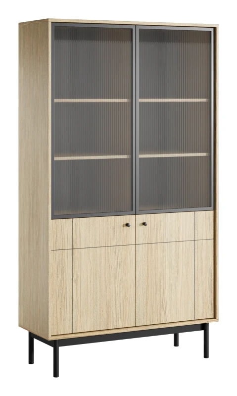 Witryna Japandi 104 cm z ryflowaną szybą do salonu Dąb Linea