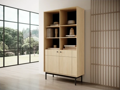 Regał Japandi 104 cm z 2 zamykanymi szafkami do salonu Dąb Linea