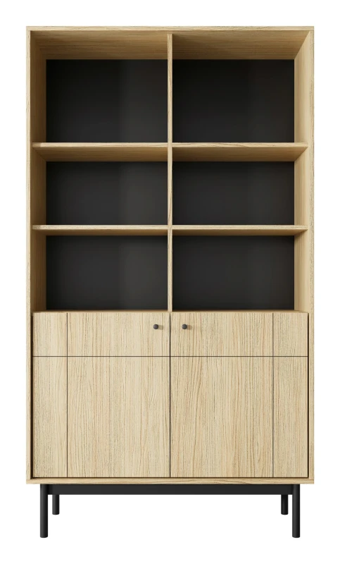 Regał Japandi 104 cm z 2 zamykanymi szafkami do salonu Dąb Linea