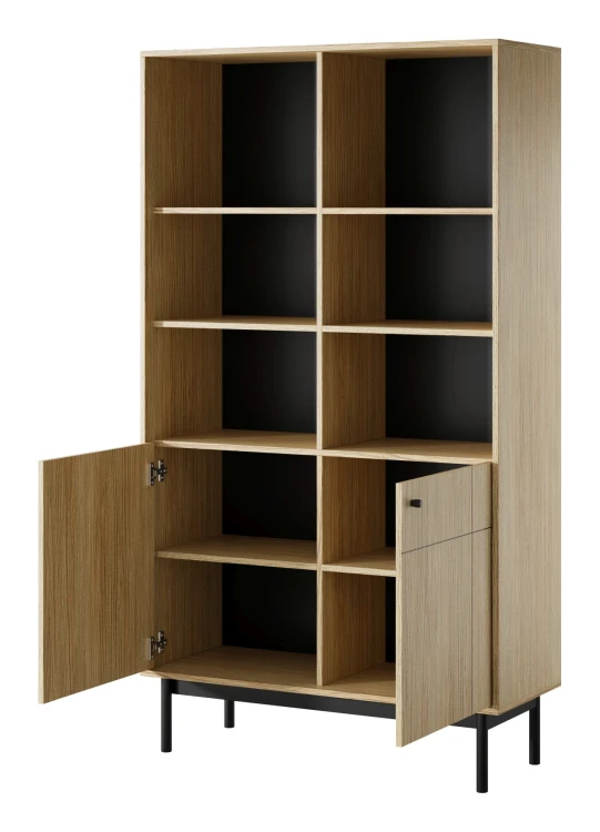 Regał Japandi 104 cm z 2 zamykanymi szafkami do salonu Dąb Linea