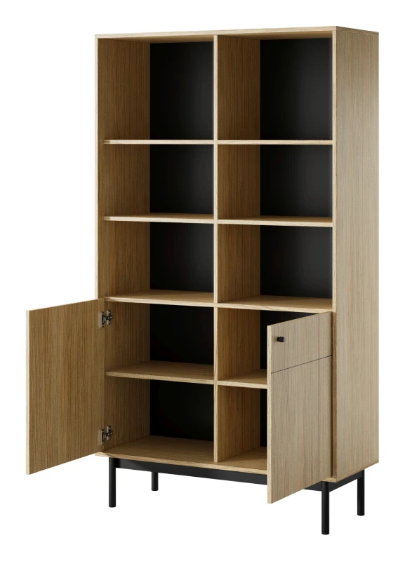 Regał Japandi 104 cm z 2 zamykanymi szafkami do salonu Dąb Linea