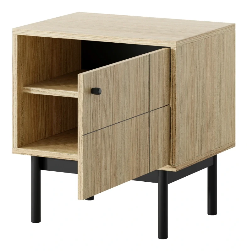 Szafka nocna Japandi 54 cm drewniane nóżki do sypialni Dąb Linea