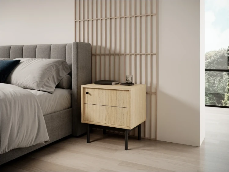 Szafka nocna Japandi 54 cm drewniane nóżki do sypialni Dąb Linea