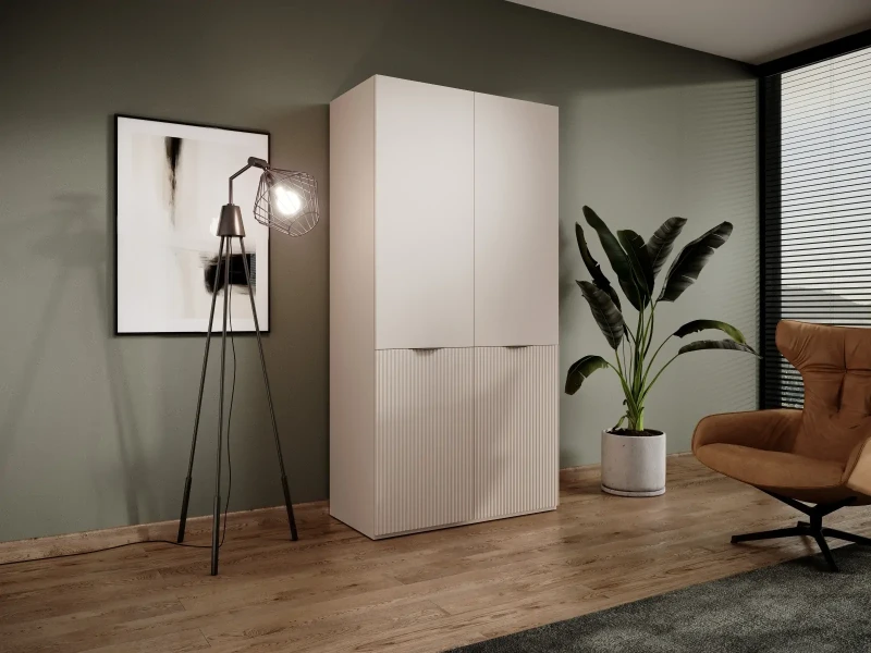 Szafa Sandbox Nova 100 cm ryflowana z drążkiem do sypialni beż piaskowy