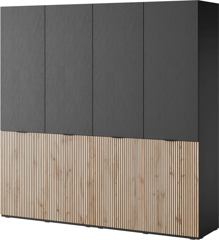 Szafa Sandbox Sento 100 cm ryflowana do sypialni czarny grafit/dąb wotan