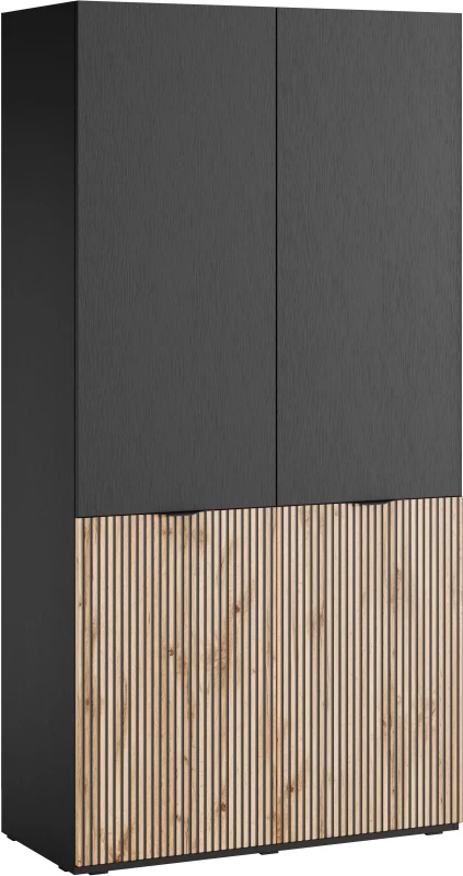 Szafa Sandbox Sento 100 cm ryflowana do sypialni czarny grafit/dąb wotan