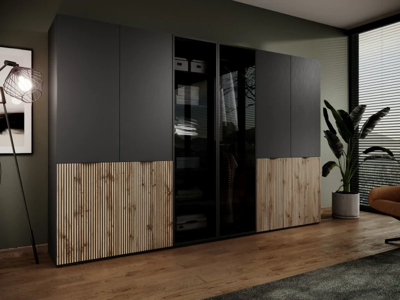 Szafa Sandbox Antisol 100 cm z drążkiem do sypialni czarny grafit/szkło przyciemnione